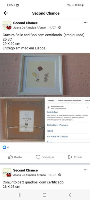 Gravura Belle e Boo com certificado emoldurada