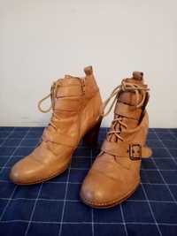 Hiszpańskie botki/ buty skórzane na obcasie r. 38