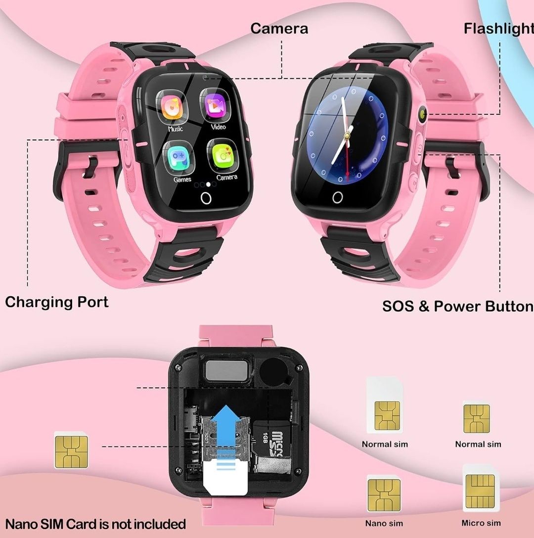 Inteligentny smartwatch dla dzieci 2 kamery sos 16 gier MP3 latarka