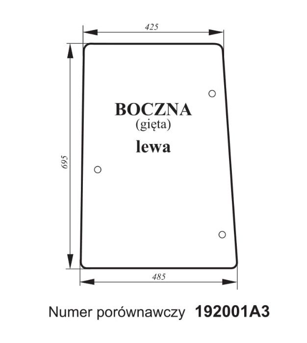 szyba boczna lewa McCormick MC, CX 50, 60, 70, 75, MTX, ZTX ACX102