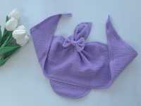 Chusteczka muślinowa z daszkiem dla dziewczynki z gumeczką fiolet lila
