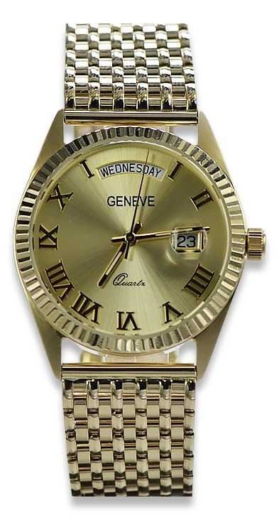 Złoty zegarek z bransoletą męski 14k 585 Geneve mw013ydy2&mbw013y