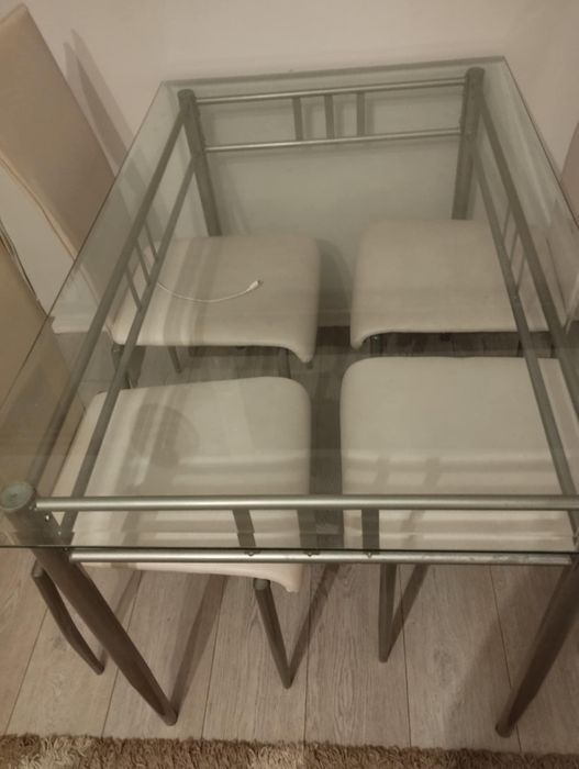 Stół szklany + 4 krzesła ekoskóra