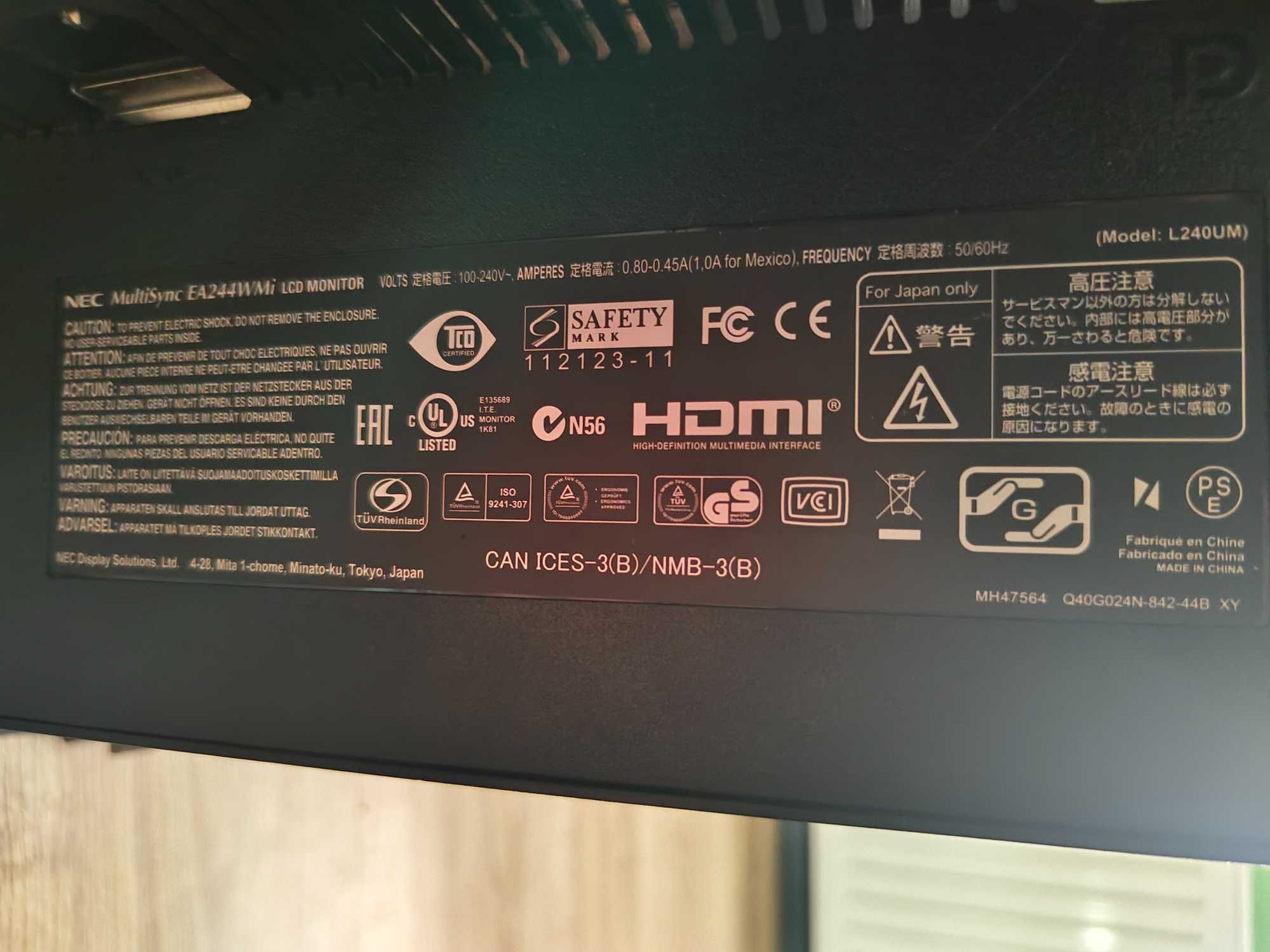 monitor nec multisync ea244wmi 24'
