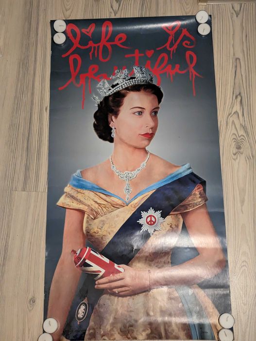 Mr brainwash plakat, poster, LIFE IS BEAUTIFUL QUEEN ELIZABETH