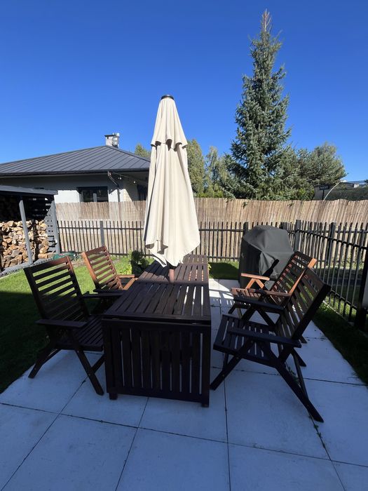 Zestaw mebli ogrodowych ikea, drewno  4+ 2, puduszki, pokrowce i impre