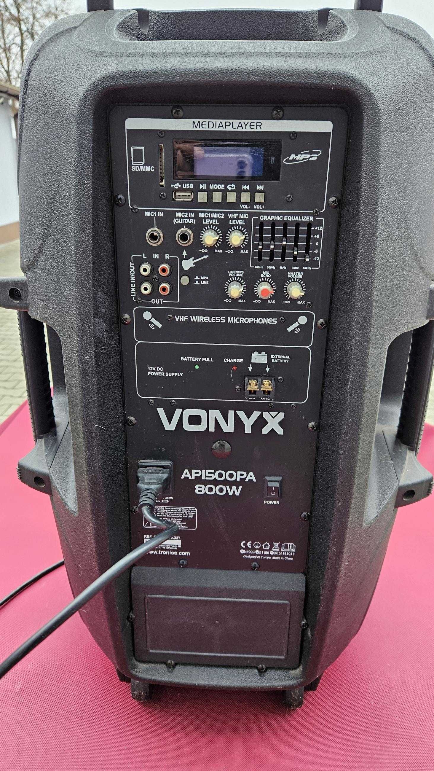 Zestaw Karaoke Kolumna mobilna przenośna 15'' 800W + dwa mikrofony