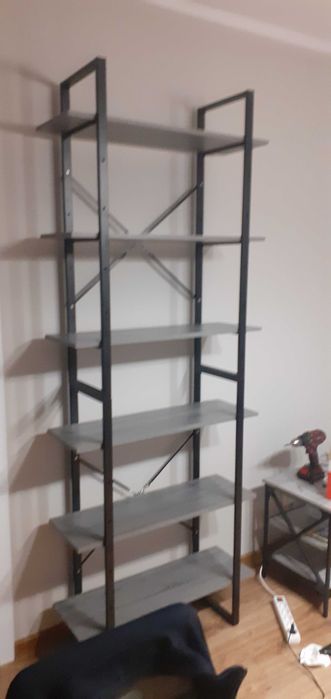 Regał loft, industrial, szary dąb, 80x30x210 cm