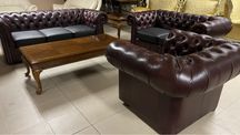 Komplet Wypoczynkowy Skórzany Skóra Chesterfield Londyn Angielski