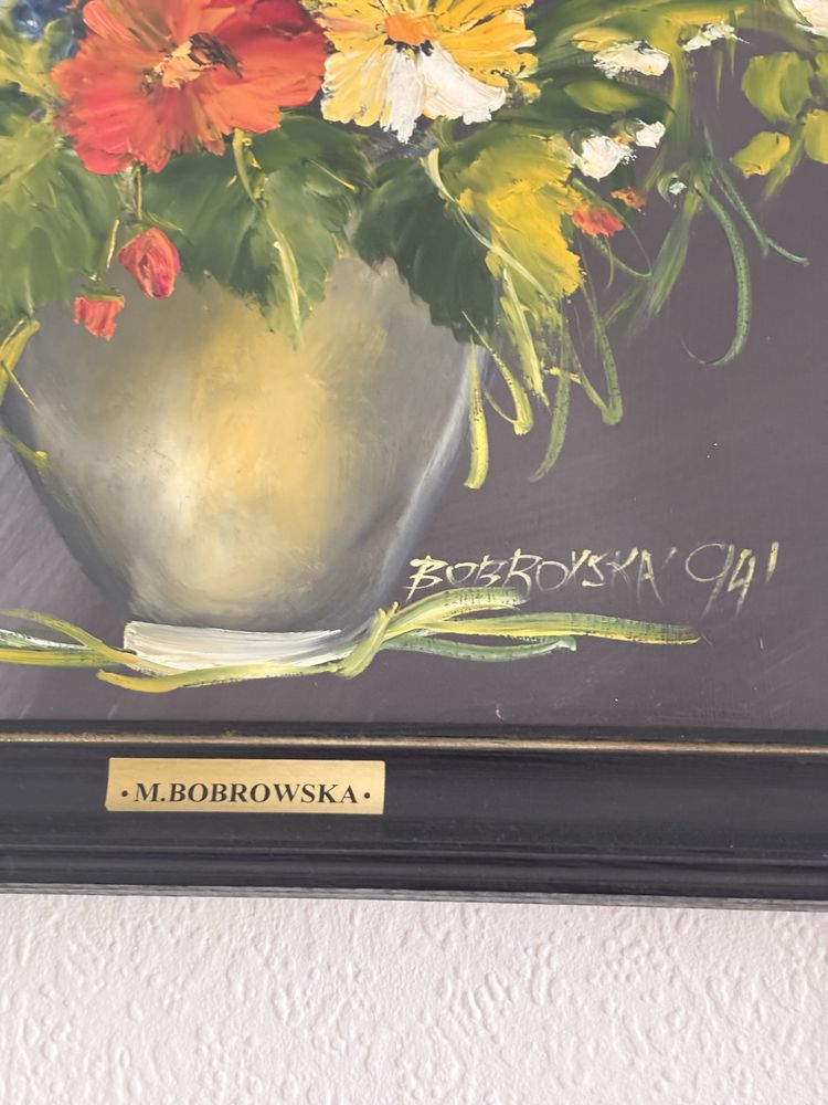 Bobrowska Oryginalny obraz olejny kolorowe kwiaty