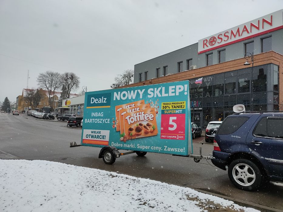 REKLAMA MOBILNA, przyczepka - laweta reklamowa
