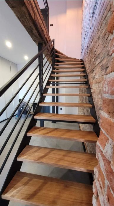 Schody metalowe, stalowe, loft, nowoczesne, dąb, Jesion