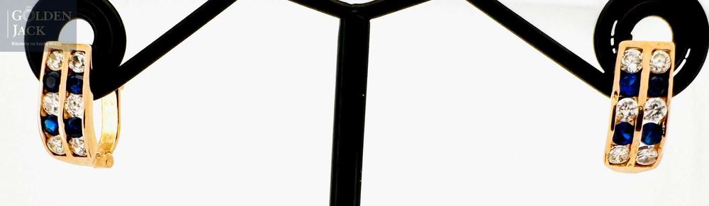 Złote kolczyki dwa rzędy cyrkonii złoto pr. 585 waga 1,9 g dł. 1,1 cm