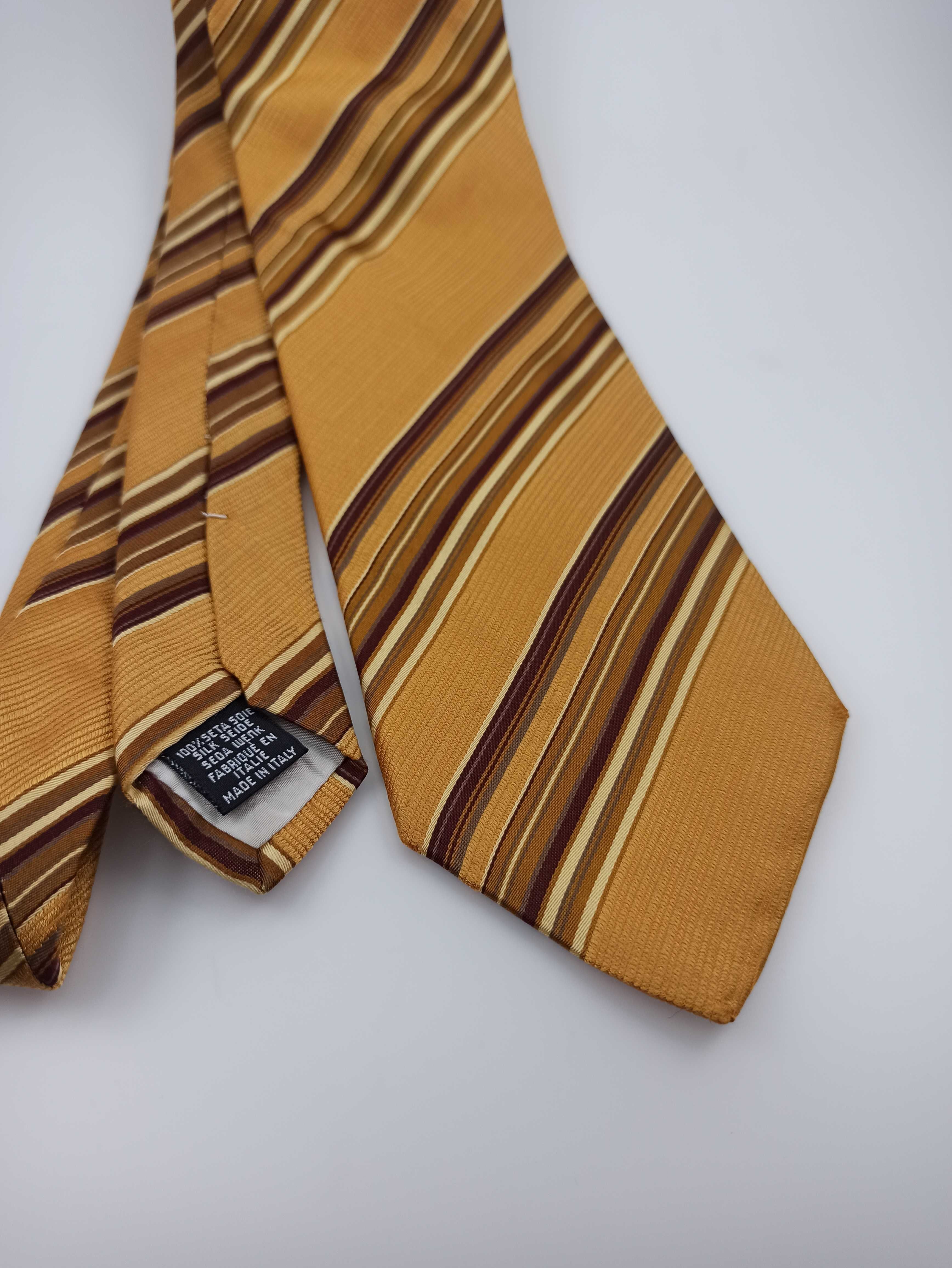 Hugo Boss złoty jedwabny krawat w paski