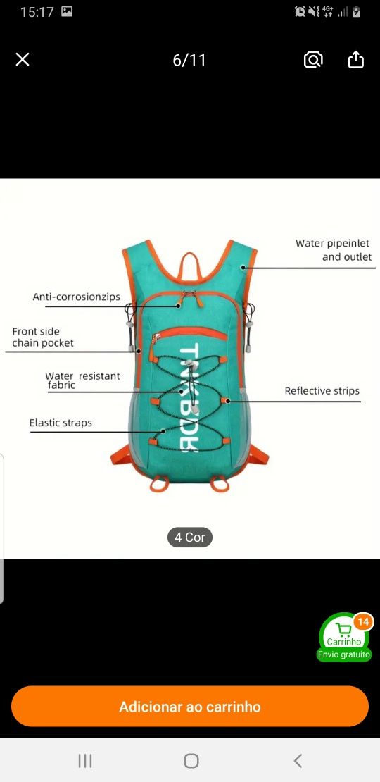 Mochila ergonômica para desporto, bicicleta,  caminhada,  etc.