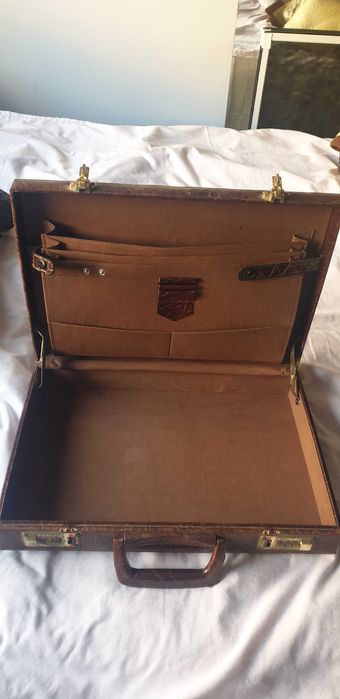 Pasta vintage escritório, pele crocodilo genuina