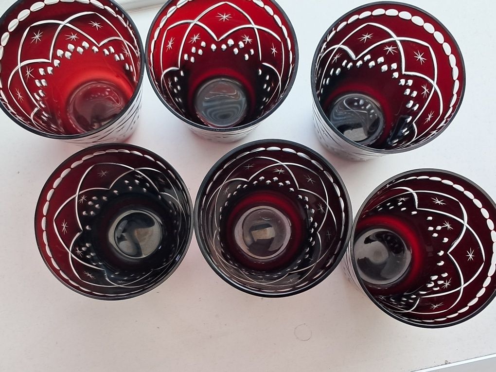 Szklanki krysztalowe rubinowe Bohemia do napojów 200 ml vintage