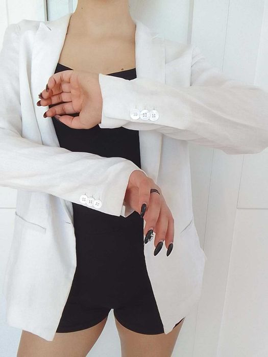 Zara biały lniany żakiet marynarka len s 36