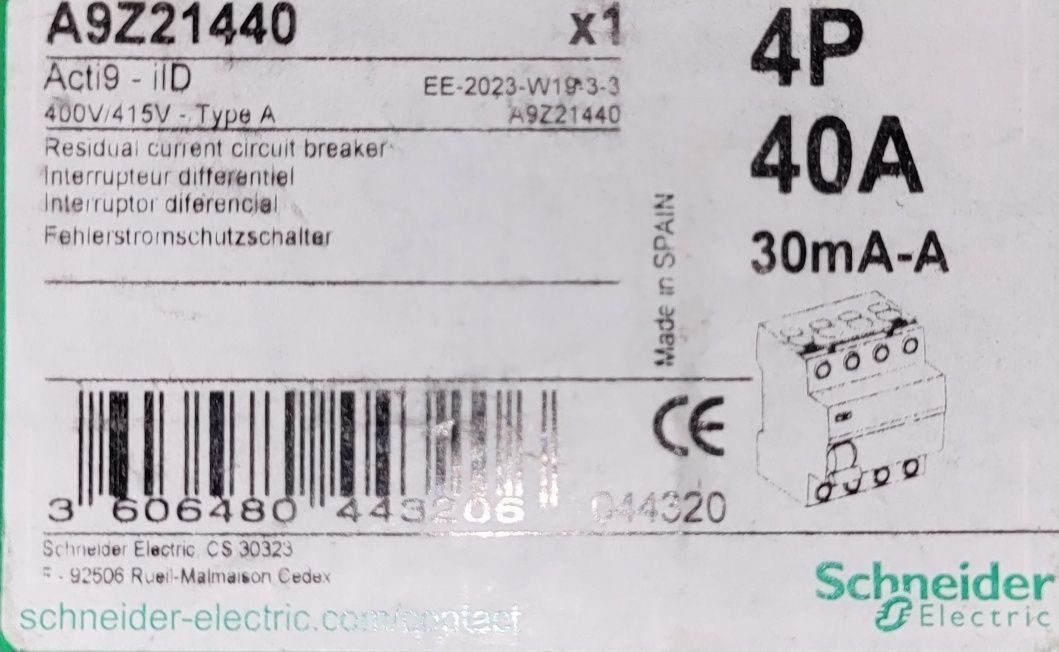 Wyłącznik różnicowo prądowy 40A 4P typ A Schneider A9Z21440