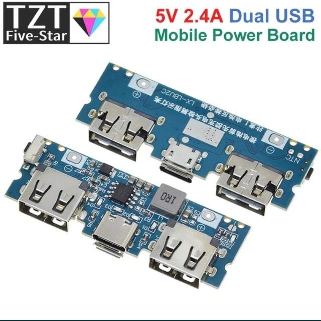 плати Micro/Type-C USB 5V 2.4A Dual USB 18650 | плати TP4056
Плата для