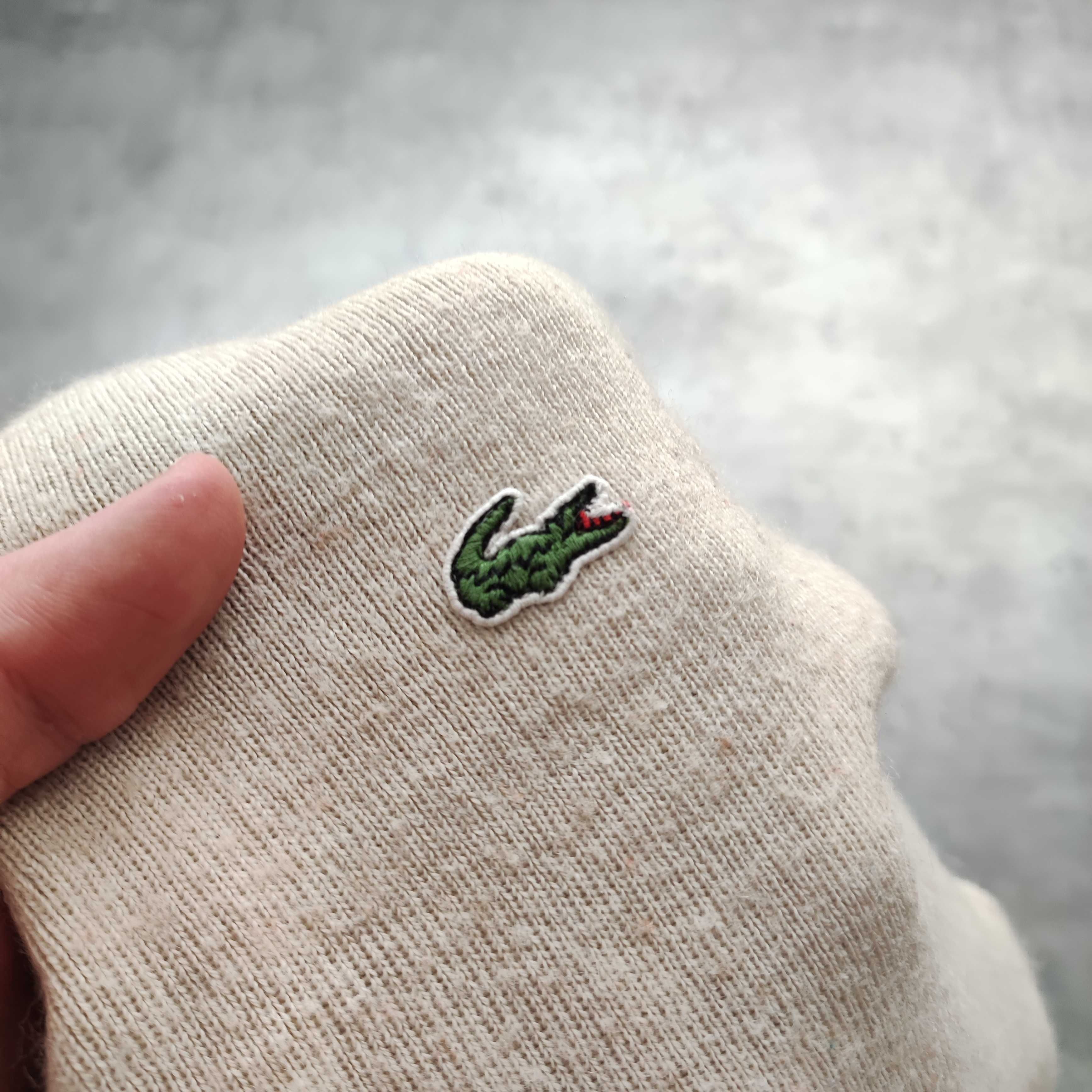 MĘSKI Elegancki Sweter PREMIUM Beżowy Wełna Haft Logo Lacoste Casual
