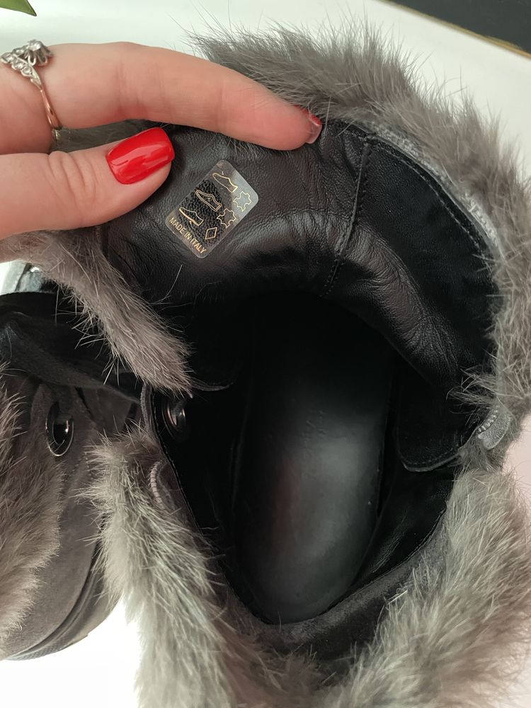 Buty zimowe skórzane szare Włochy
