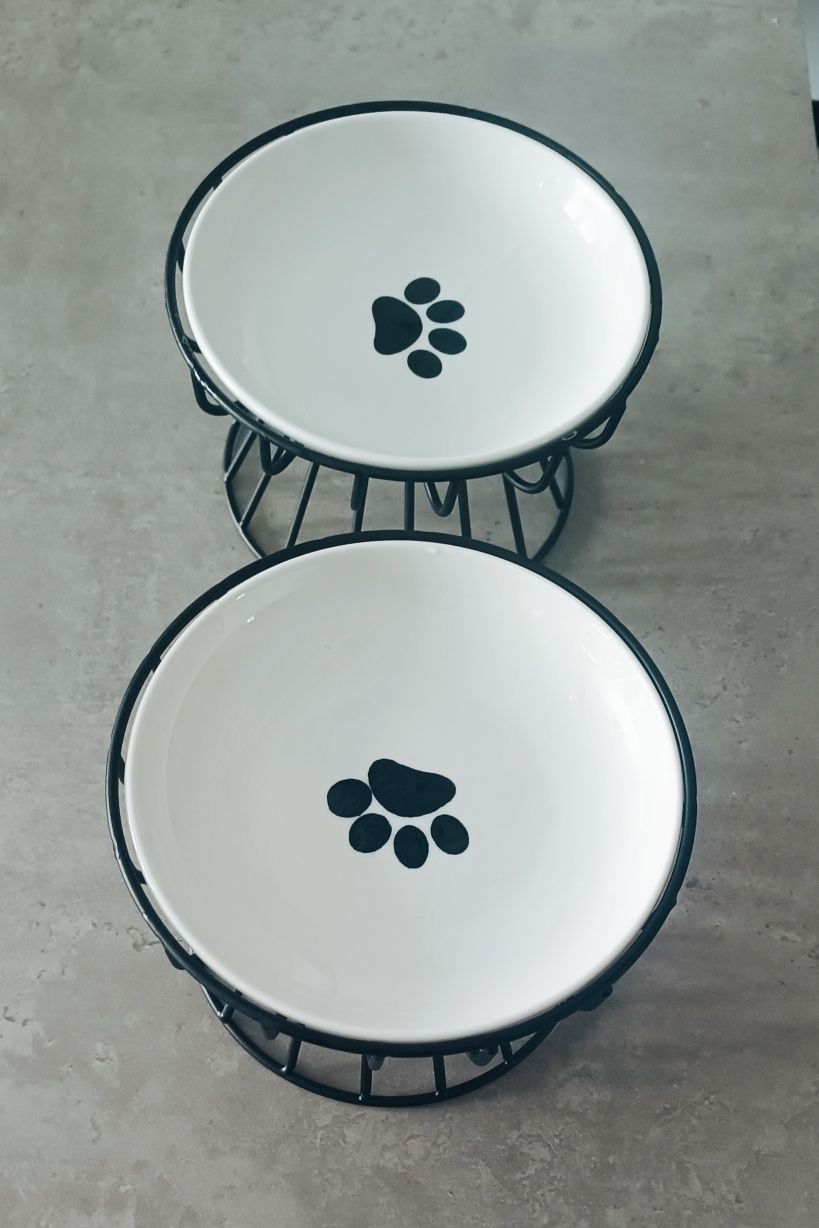 Ceramiczna metalowa miska dla psa kota na podwyższeniu 2 sztuki