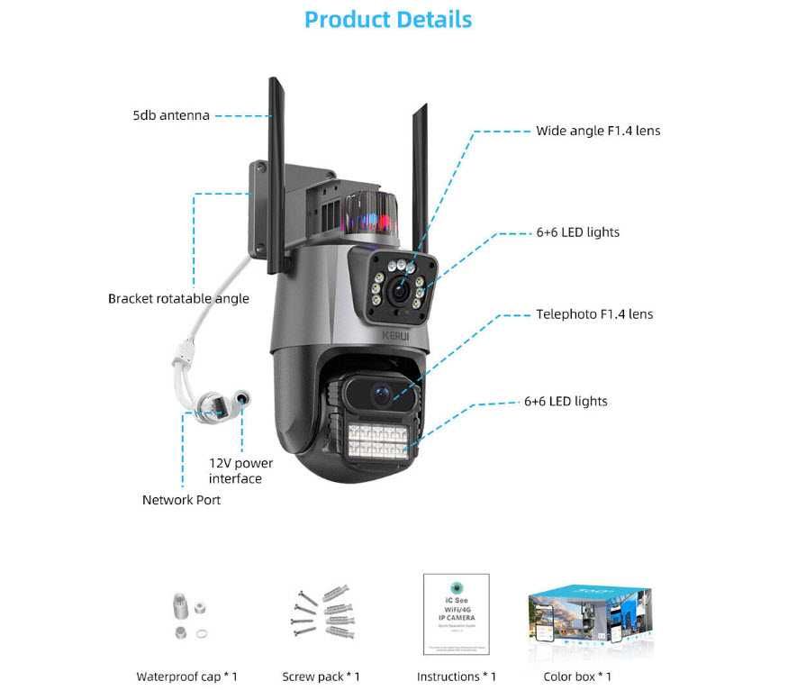 Поворотная уличная камера P10Q 8MP двойной экран два объектива  iCSee