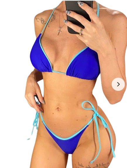Strój Kąpielowy BIKINI Stringi SEXY Dwuczęściowy Neon Wiązane - L