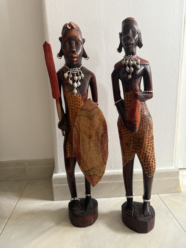 Esculturas Africanas em Madeira – Conjunto Artesanal (47,5cm)