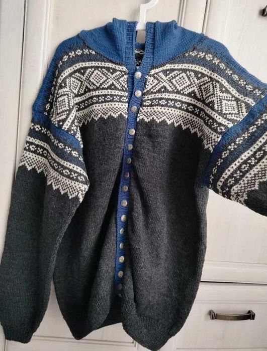 M L XL oversize tall wełniany sweter bluza norweski z kapturem unisex