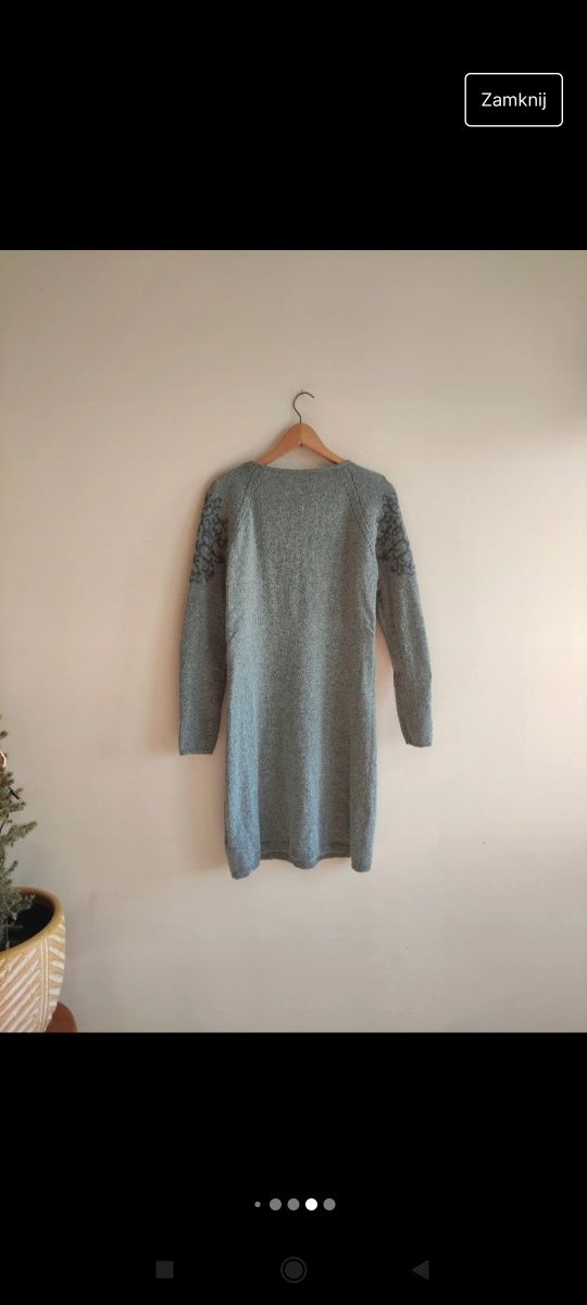 Sukienka wełna angora wełna S M L mini MIDI ocieplacz długo sweter