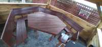 Stół drewniany szesciokątny z ławkami