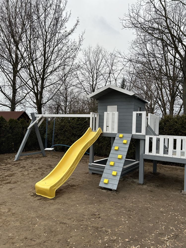 Plac zabaw TUPTUŚ PLUS dla dzieci drewniany ślizg huśtawka piaskownica