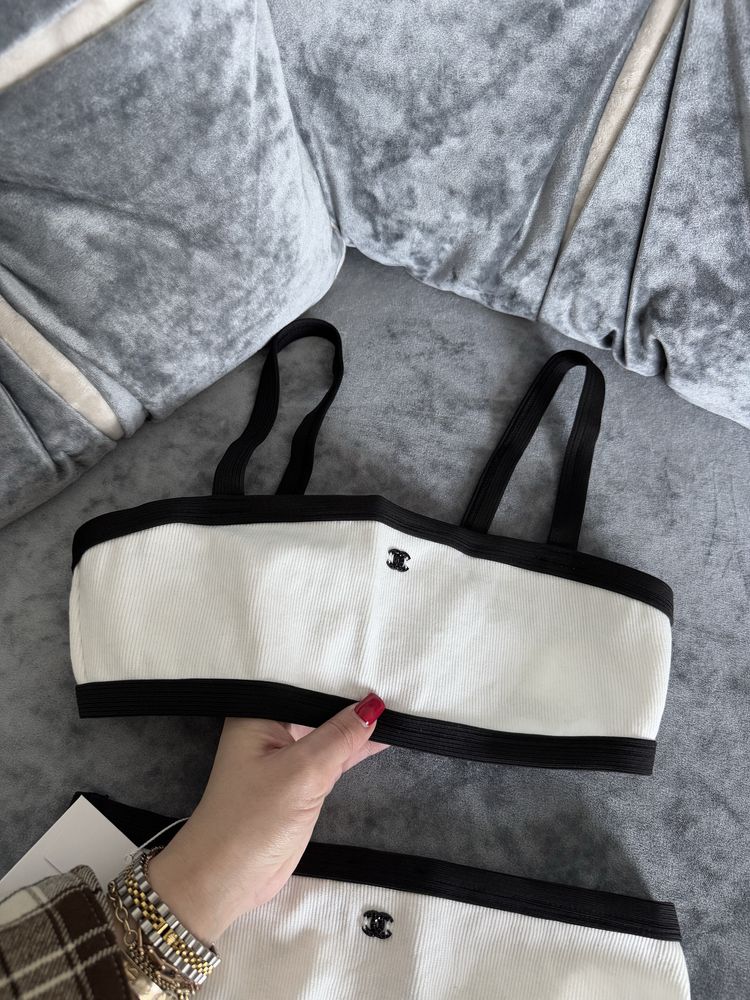 Белый купальник комплект в рубчик Chanel