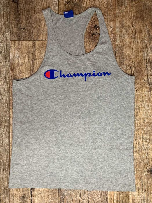 Мужская серая майка Champion с классическим прорезиненным логотипом