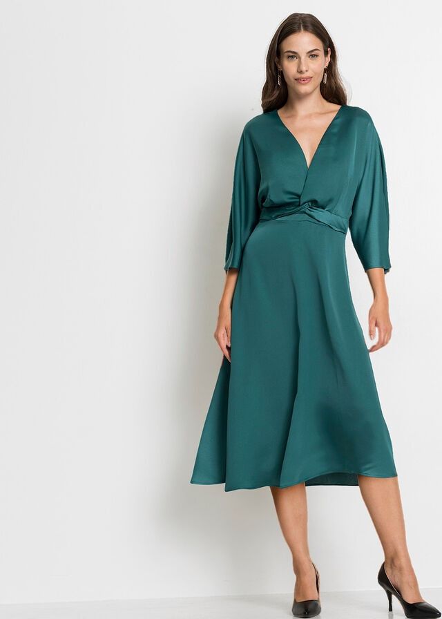 B.P.C sukienka midi satynowa zielona 50.