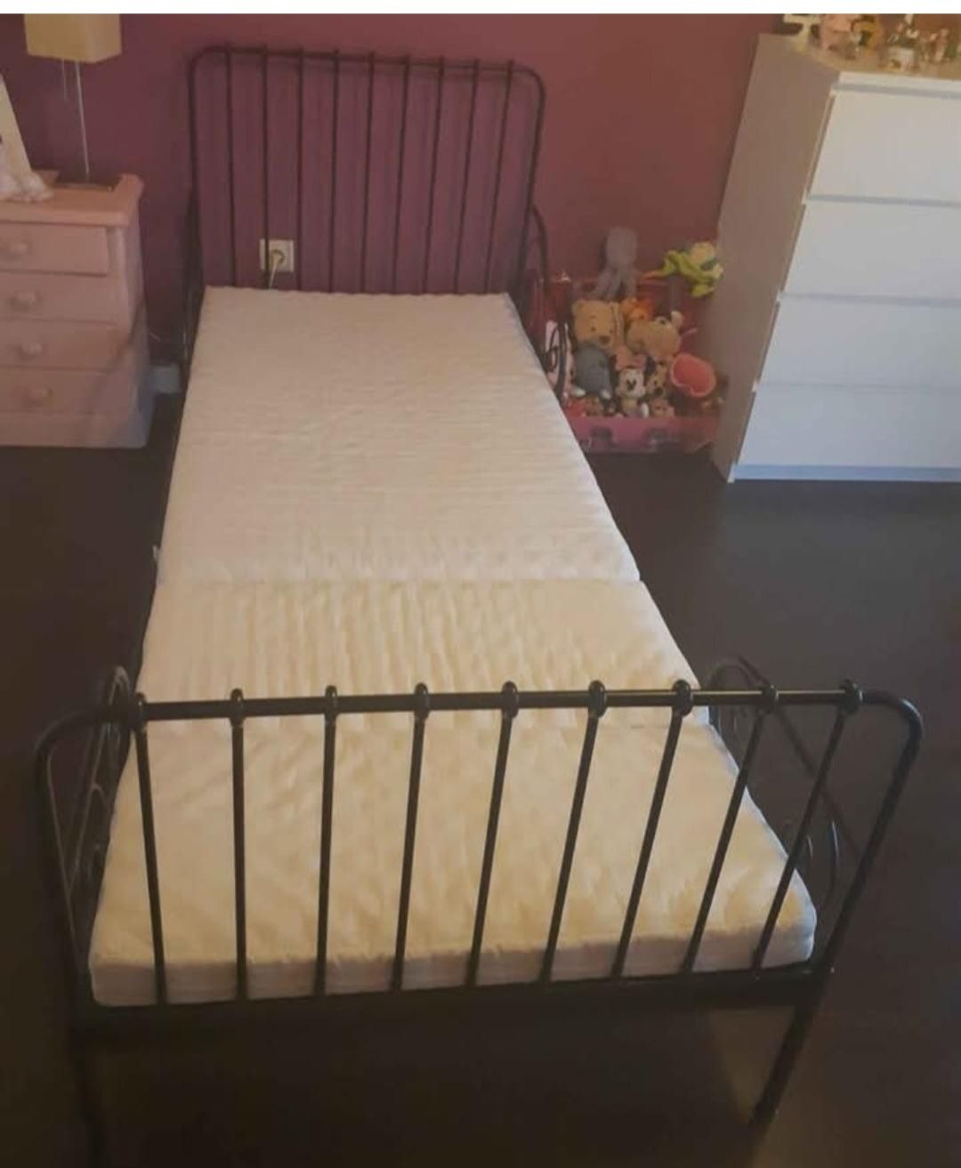 Cama Criança extensivel com colchão de 3 partes, 130/ 165/ 200.