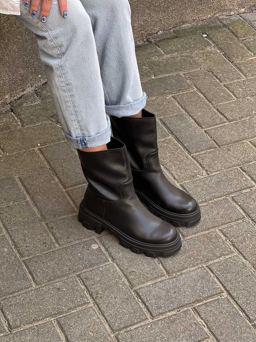 Чоботи жіночі на флісі High Leather Black | (23.0; 23.5; 24.0; 25.0см)