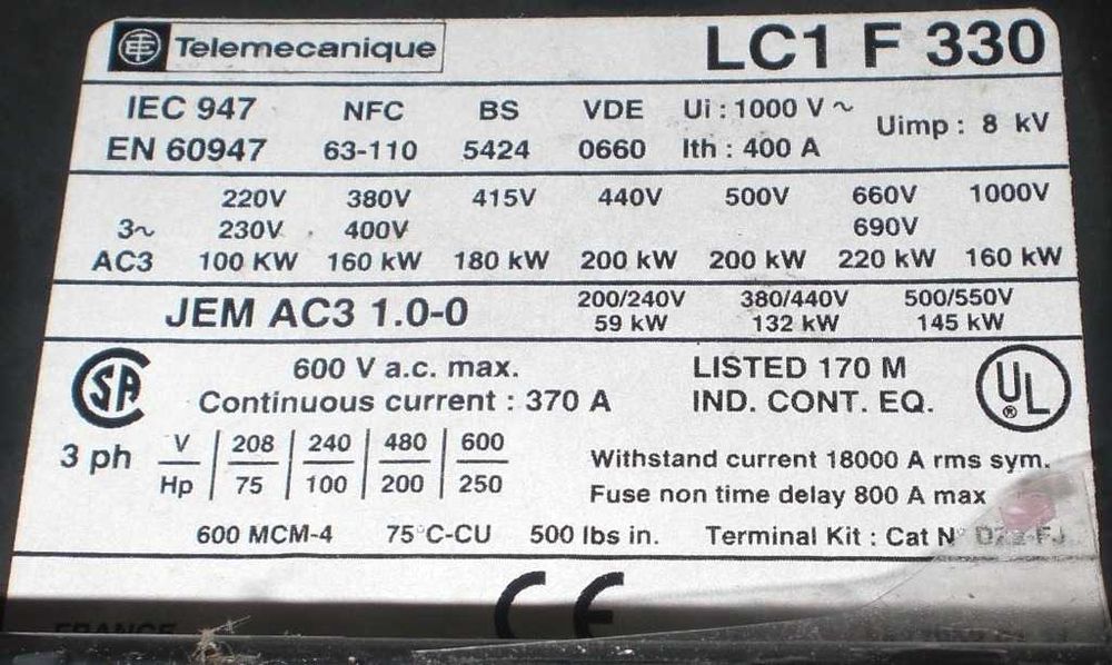 Stycznik 330A Schneider/Telemecanique LC1F330M7