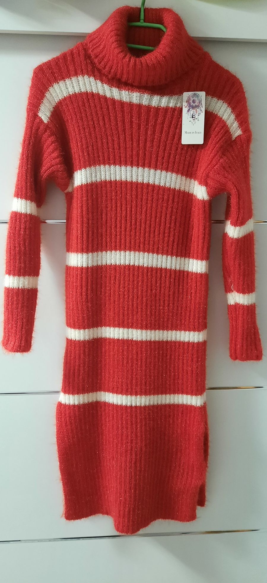 Nowa sukienka/ tunika damska sweterkowa z golfem czerwona S-XL