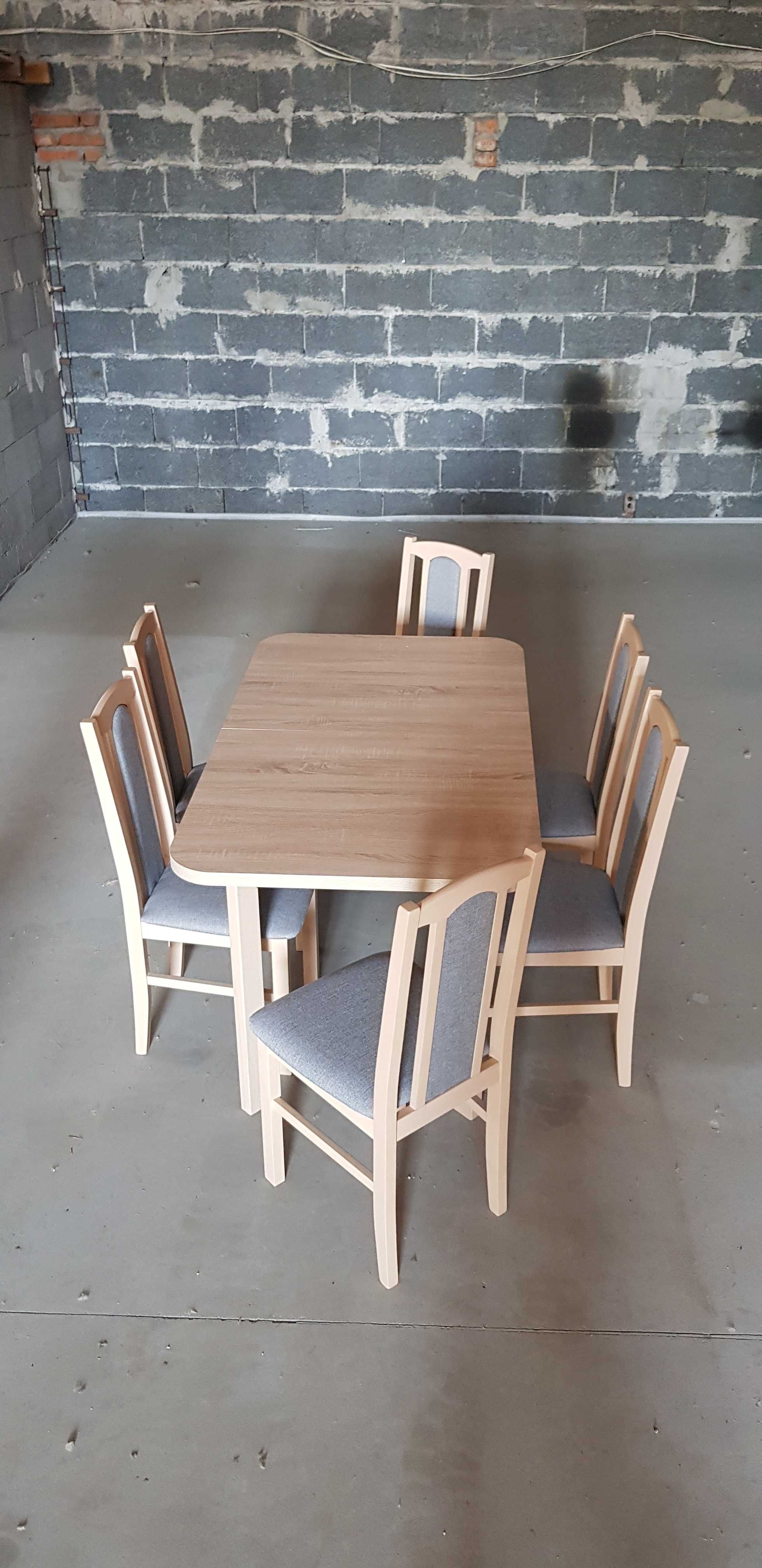 Nowe: Stół 80x140/180 + 6 krzeseł, sonoma + szary , dostawa cała PL