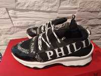 Czarno-białe buty sportowe Philipp Plein 38 błyszczące