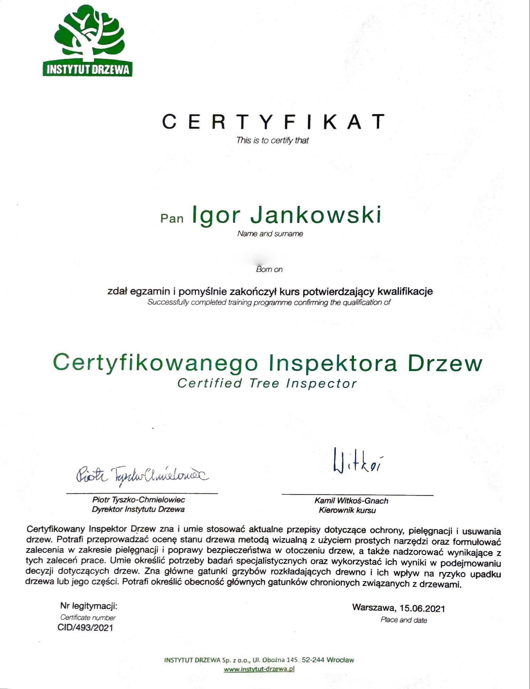 Wycinka i pielęgnacja drzew, certyfikowany inspektor, ornitolog