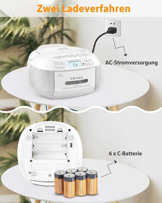 Przenośny boombox odtwarzacz CD kasetowy bluetooth FM USB/AUX pilot U