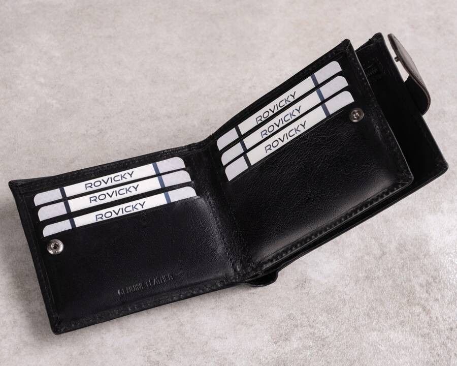 skórzany portfel męski z systemem rfid zamykany na zatrzask - rovicky