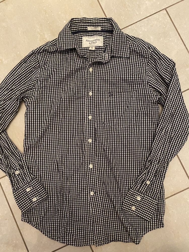 Abercrombie A&F męska koszula w kratkę S/M czarno - biała, ideał