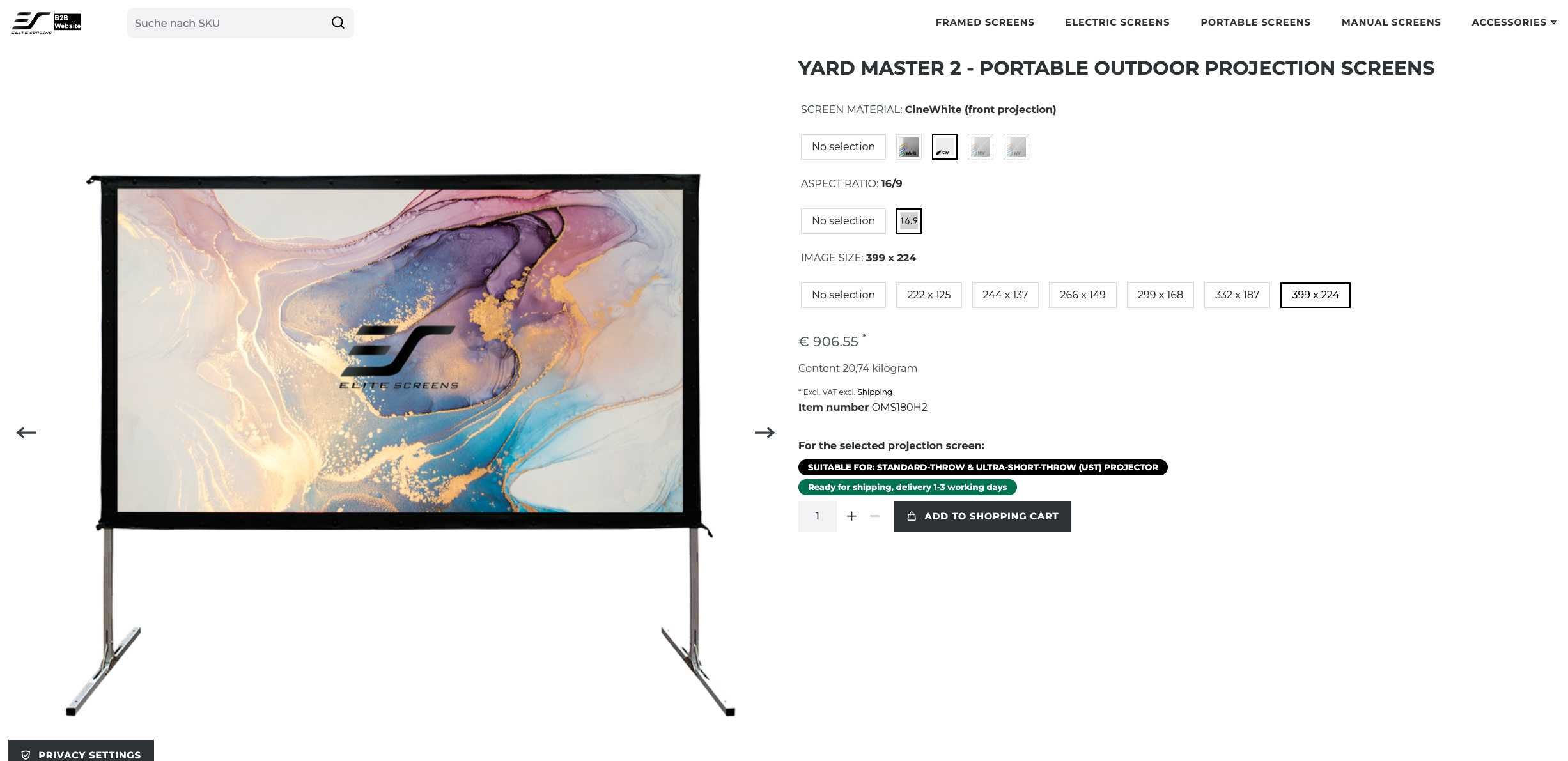 Elite Screens Ecrã para projetor Yard Master II