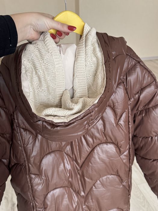 Плащ коричневий зимовий пуховик плащівка жіночий ХЛ розмір