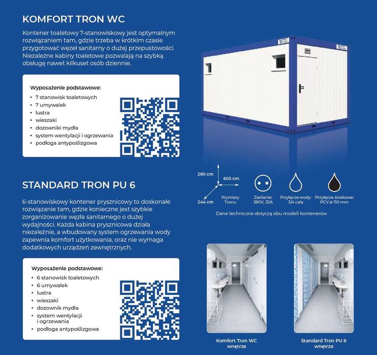 Kontener biurowy sanitarny wynajem na budowę toaleta przenośna WC